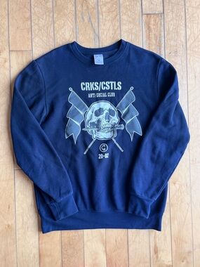 Crooks & Castles “Anti‑Social Club” Skull Graphic Navy Sweatshirt – Size Medium